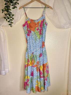 NWOT THML Leopard Floral Tiered Tassel Midi Dress Preppy KY Derby